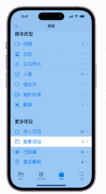 江苏苹果手机维修分享升级 iOS 16 后无法查看到“重复项目”相簿怎么办 