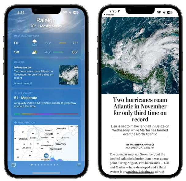 江苏苹果14维修分享iPhone 14手机如何看天气时顺带看新闻 